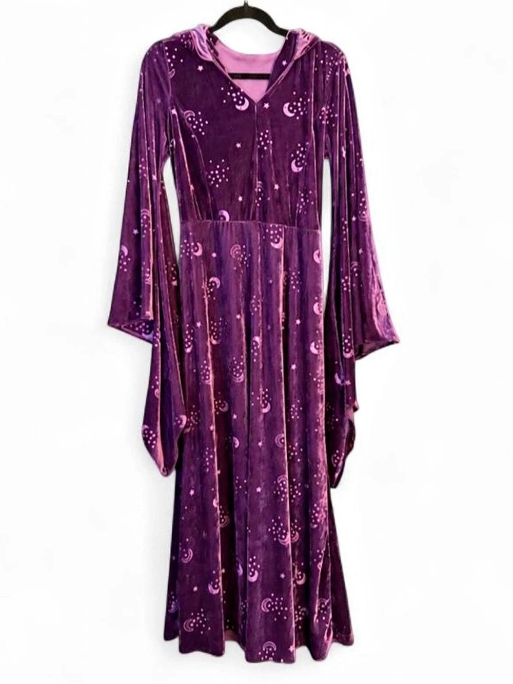 Spirit Halloween Purple Velvet Celestial Witch Hooded Dress Size Small
